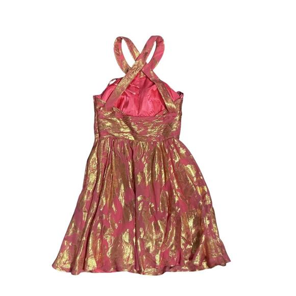 Aidan Mattox Silk Metallic Halter Cocktail Dress Pink Gold Size 6 - Picture 5 of 11